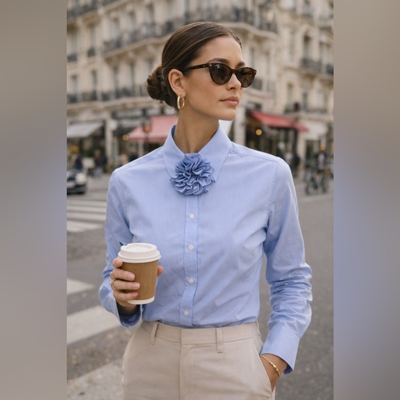 Banana Republic Tops - Banana Republic Pinstripe Rosette BNWT Statement Collar Button-Up Chic Feminine